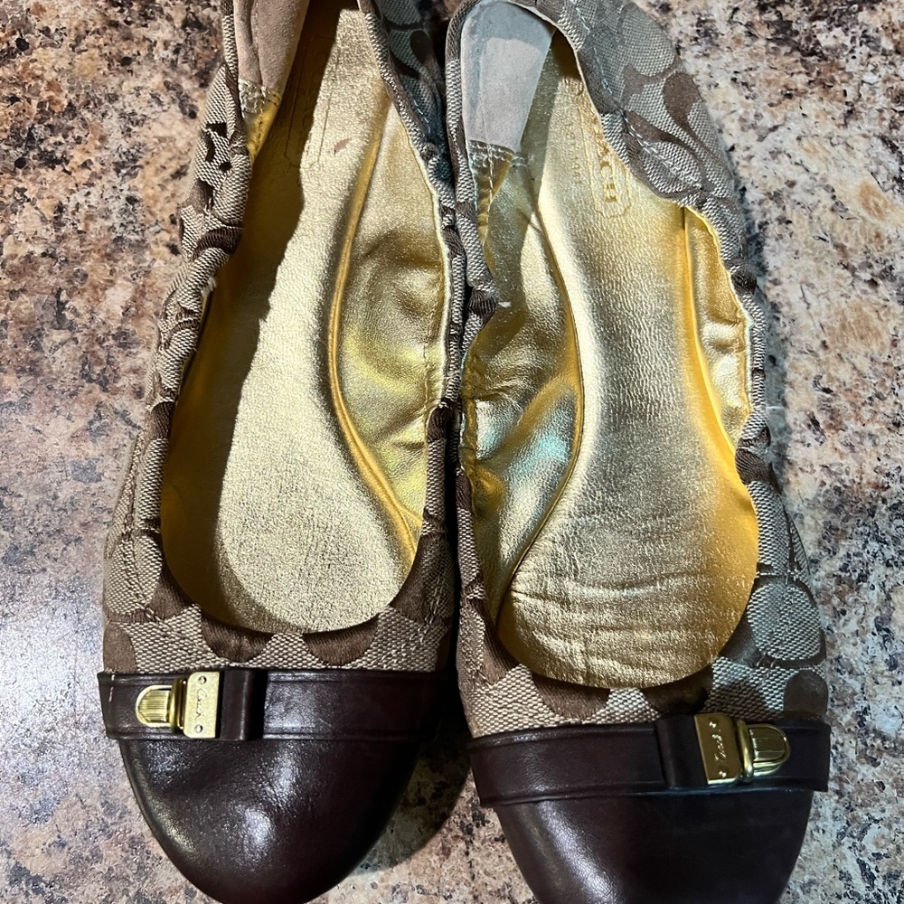 Coach Signature Brown and Gold Flats
